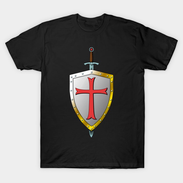 Templar Shield and Sword - Templar Knight T-Shirt by Modern Medieval Design